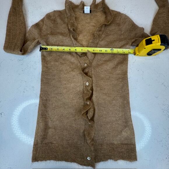 J. Crew X-Small Mohair Blend Fairy Academia Ruffle Cardigan Camel - Picture 6 of 9